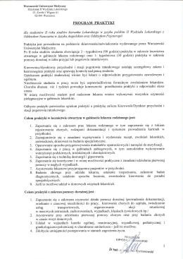 Program praktyk dla II roku - Warszawski Uniwersytet Medyczny