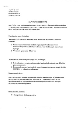 2. Zapytanie ofertowe z dnia 20.08.2015r. dot. wykonania linii