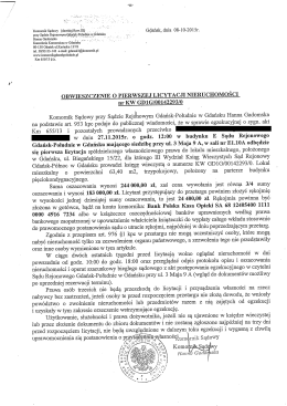 OBWIESZCZENIE O PIERWSZEJ LICYTACJI NIERUCHOMOŚCI nr