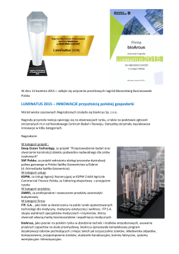 Informacja o nagrodzie Luminatus 2015 dla firmy bioArcus
