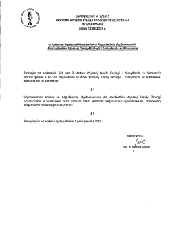 Zarządzenie wchodzi w - Wyższa Szkoła Ekologii i Zarządzania w