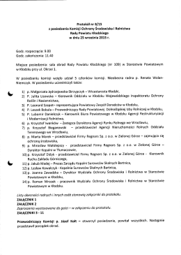 Protokół nr 8/15 z posiedzenia Komisji Ochrony Środowiska i