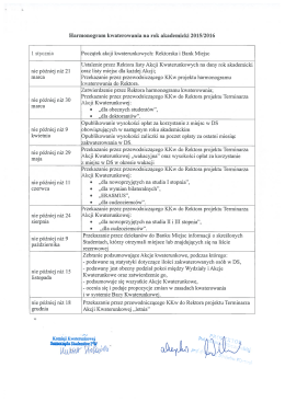 Harmonogram kwaterowania na rok akademicki 2015/2016 l