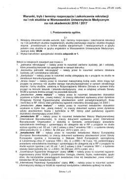 Warunki, tryb i terminy rozpoczęcia i zakończenia rekrutacji na I rok