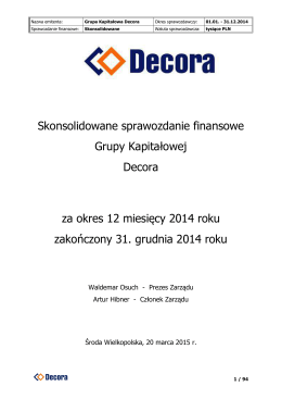 GK Decora sprawozdanie finansowe 2014