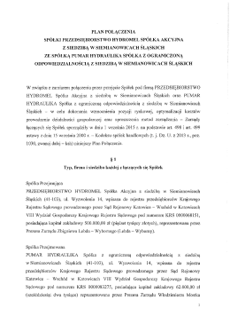 PLAN PoŁĄCzENIA sPÓŁKI PRzEDsrĘnroRsTwo HYDROMEL