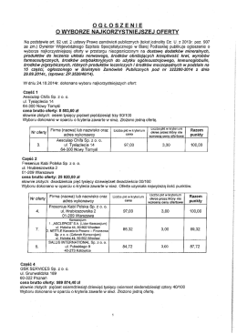 ogłoszenie o wyborze najkorzystniejszej oferty