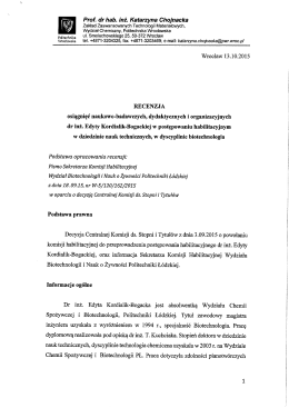 recenzja 3 - Wydział Biotechnologii i Nauk o Żywności