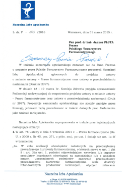 Naczelna Izba Aptekarska L. dz. P - /lOO /2015 Warszawa, dnia 31