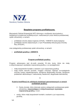 Program NFZ profilaktyczny GRUŹLICA