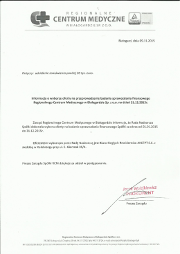 Wyb&oacute;r oferty na badanie sprawozdania finansowego Sp&oacute;łki RCM