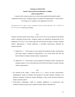 Uchwała nr 64/2014-2015 Senatu Uniwersytetu Przyrodniczego w