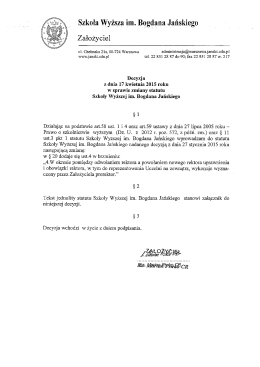 Statut Szkoły Wyższej im. Bogdana Jańskiego