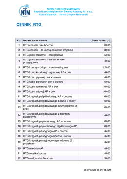 Cennik badań RTG - Szpital Specjalistyczny im. Św. Rodziny