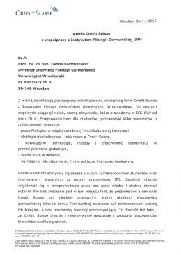 CRED`IT SUISSE - Instytut Filologii Germańskiej Uniwersytetu