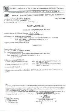Zaświadczenie o numerze identyfikacyjnym REGON