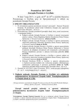 Protokół nr 20/V/2015 Zarządu Powiatu w Gryfinie