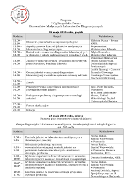 Program II Ogólnopolskie Forum Kierowników Medycznych Laboratoriów