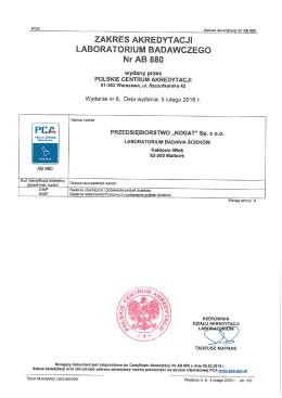 ZAKRES AKREDYTACJI LABORATORIUM BADAWCZEGO