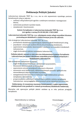Deklaracja Polityki jakości