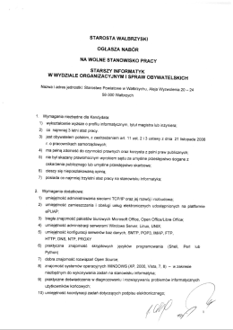 Starosta Wałbrzyski ogłasza nab&oacute;r na wolne stanowisko pracy