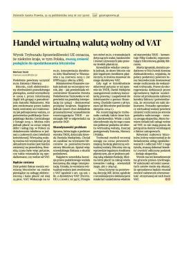 Handel wirtualną walutą wolny od VAT