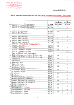 Wykaz przystank&oacute;w autobusowych w ciągu dr&oacute;g