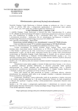 Obwieszczenie o pierwszej licytacji nieruchomości w dn.9.11.2015r