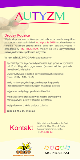 Autyzm - Niepubliczne przedszkole Gucio