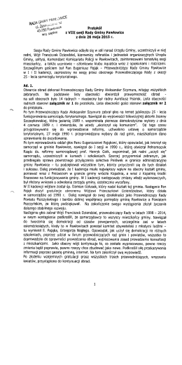 Protokół z VIII sesji Rady Gminy Pawłowice z dnia 26 maja 2015 r.