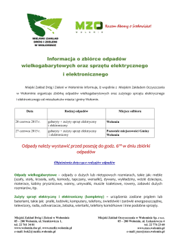 Informacja o zbiórce gabarytów i elektro czerwiec 2015 r.