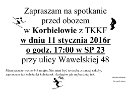 Zapraszam na spotkanie przed obozem w Korbielowie z TKKF w