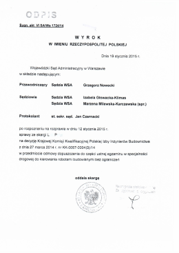 Wyrok WSA w Warszawie z dn. 19.01.2015r.