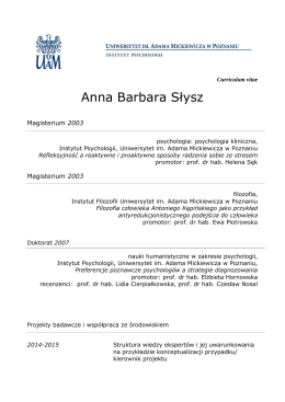 Anna Barbara Słysz - Instytut Psychologii