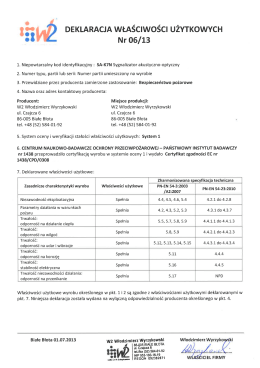 Deklaracja właściwości użytkowych sygnalizatora