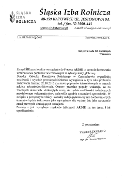 Pismo Zarządu ŚIR skierowane do Krajowej