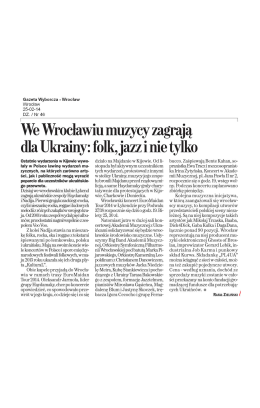 We Wrocławiu muzycy zagrają dla Ukrainy: folk, jazz i nie tylko
