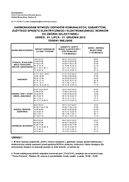 UWAGI ! HARMONOGRAM WYWOZU ODPADÓW KOMUNALNYCH