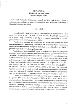 STANOWISKO Krajowej Rady Notarialnej z dnia 01 sierpnia 2015 r
