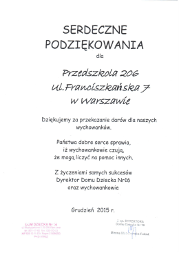 Podziękowanie - Przedszkole 206