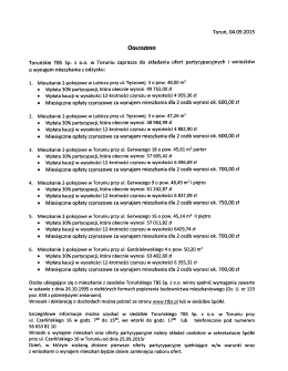 Toruń, 04.09.2015 OGŁOSZENIE Toruńskie TBS Sp. z 0.0. w