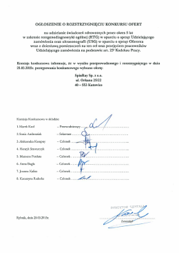 Ogłoszenie o rozstrzygnieciu konkursu