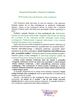 Szanowna Pacjentko / Szanowny Pacjencie
