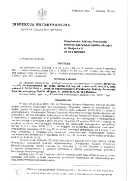 Biopartus decyzja GLW wycofanie skan