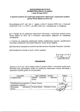 ZARZĄDZENIE NR 8,712015 BURMISTRZA SRODY SLĄSKIEJ z