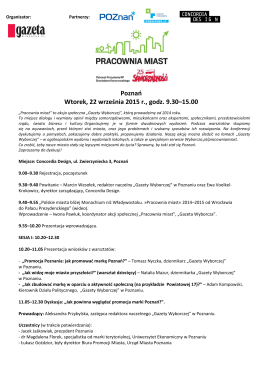 Poznań Wtorek, 22 września 2015 r., godz. 9.30–15.00