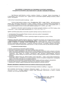 ogłoszenie o konkursie na st`anowisko asystenta sędziego w sądzie