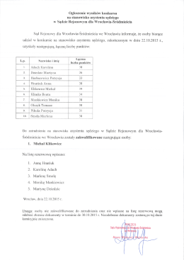 Wyniki III etapu - Sąd Rejonowy dla Wrocławia