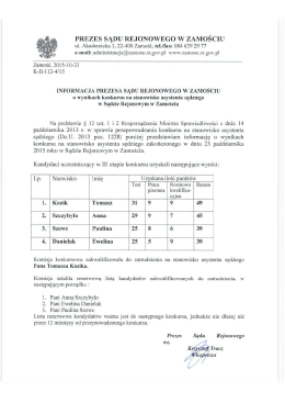 Wyniki konkursu na stanowisko asystenta sędziego w Sądzie