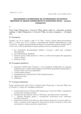 OGŁOSZENIE O KONKURSIE NA STANOWISKO ASYSTENTA